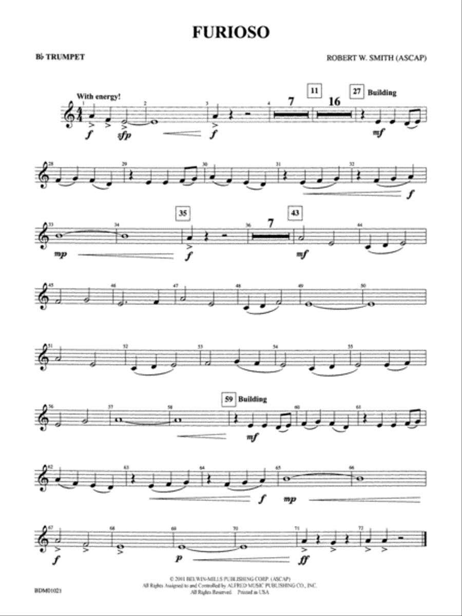 Furioso: 1st B-flat Trumpet Concert Band scores gallery preview page 1
