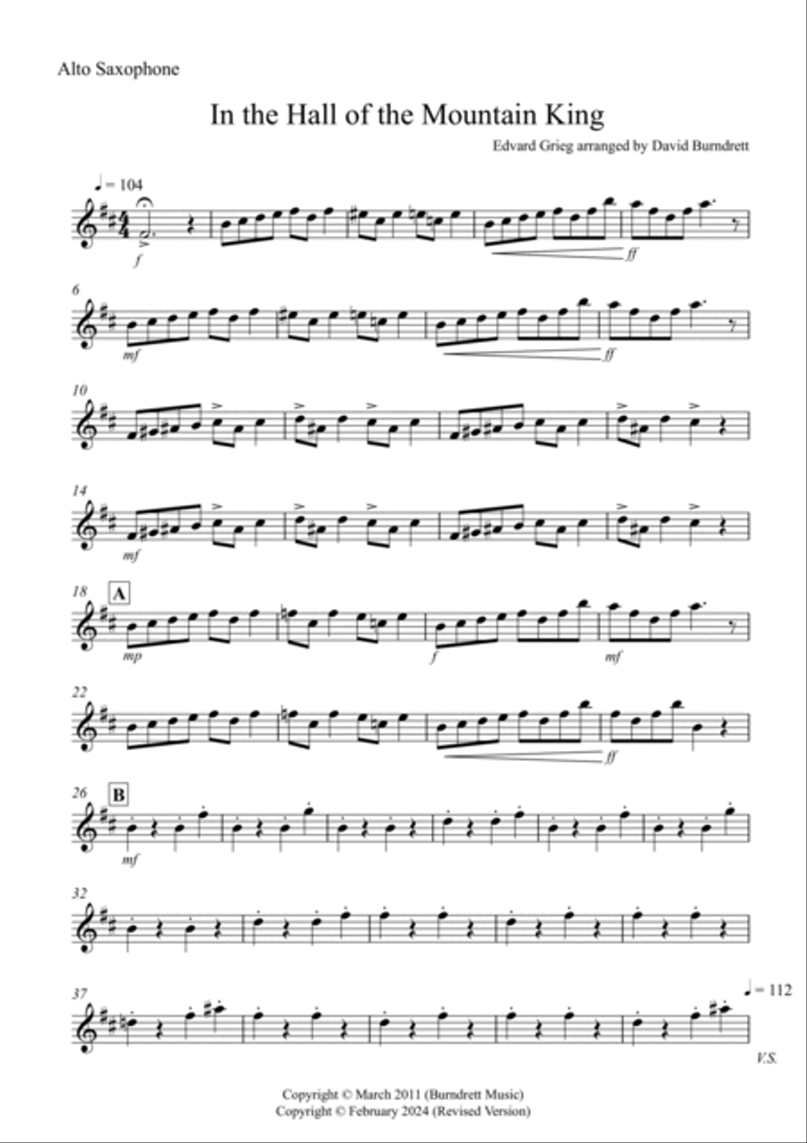 In the Hall of the Mountain King for Alto Saxophone and Violin Duet Alto Saxophone scores gallery preview page 5
