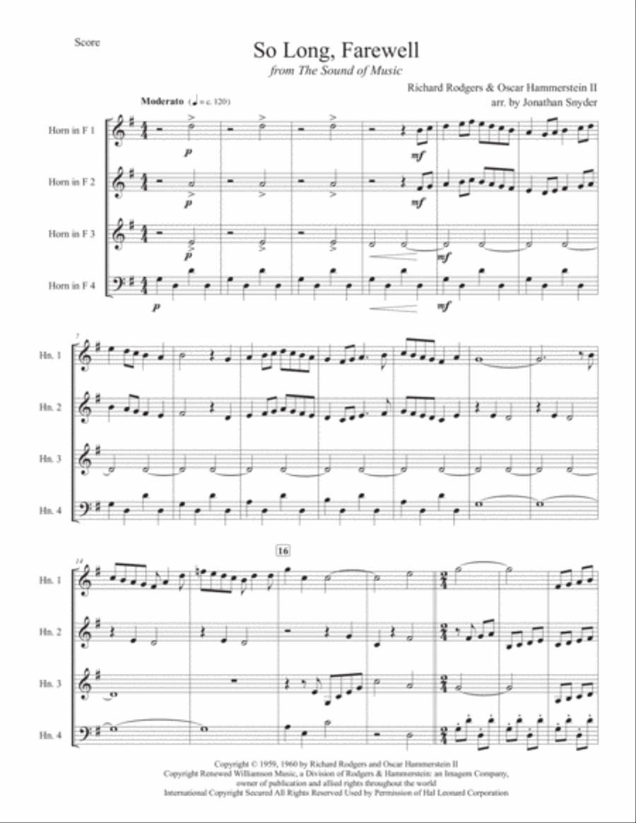 So Long, Farewell So Long, Farewell Horn scores gallery preview page 1