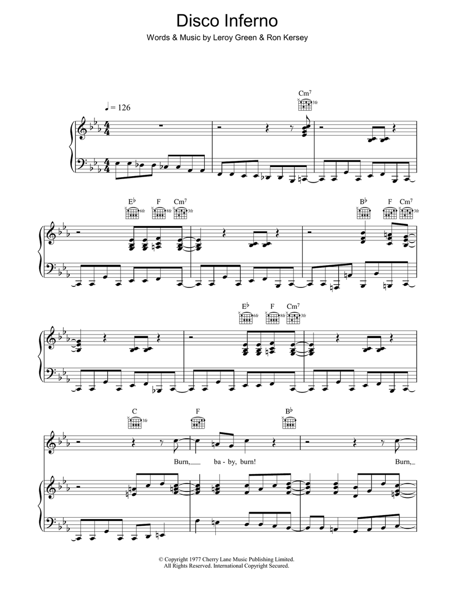 Disco Inferno Disco Inferno Piano, Vocal, Guitar scores gallery preview page 1