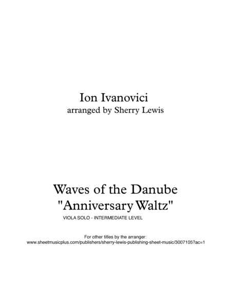 WAVES OF THE DANUBE "Anniversary Waltz" VIOLA SOLO, Intermediate Level image number null