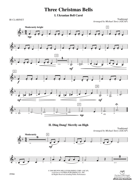 Three Christmas Bells (I. Ukranian Bell Carol, II. Ding Dong! Merrily on High, III. Jingle Bells): 1st B-flat Clarinet