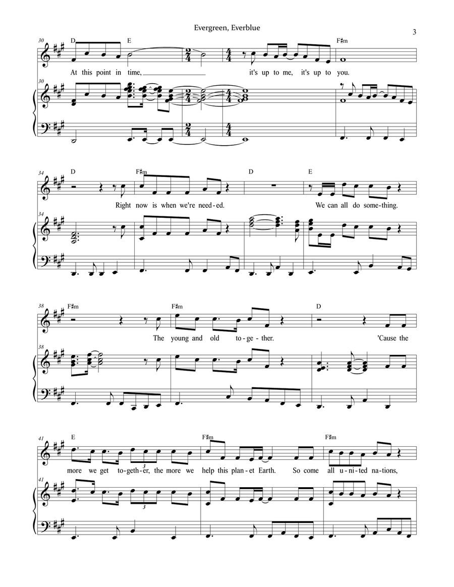 Evergreen, Everblue Piano, Vocal scores gallery preview page 3