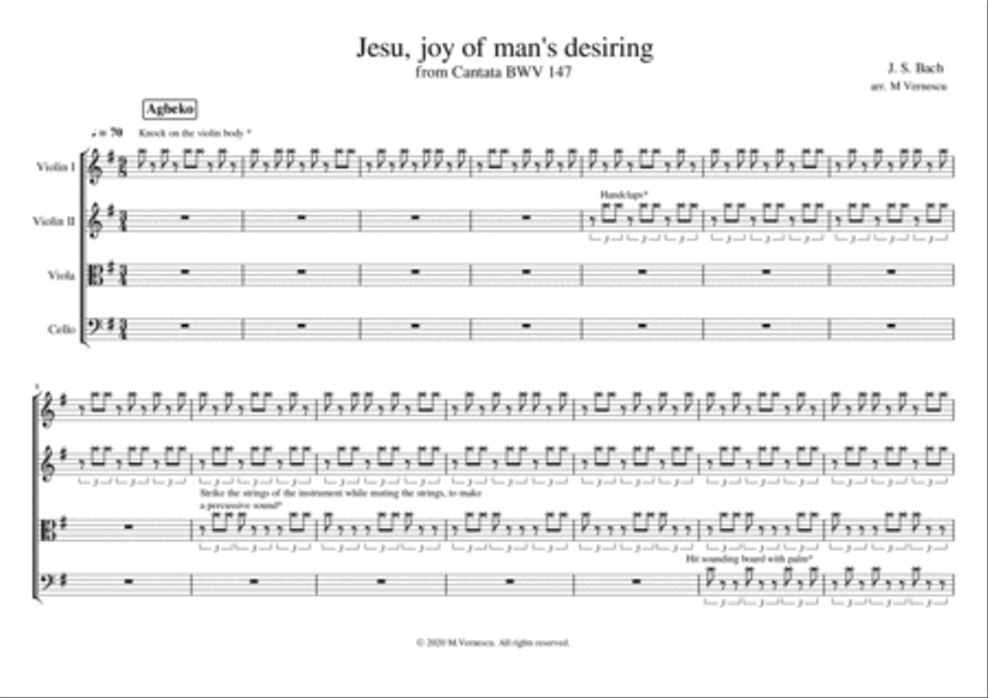 Chorale from Cantata No.147 disguised in an African rhythm. String Quartet scores gallery preview page 1
