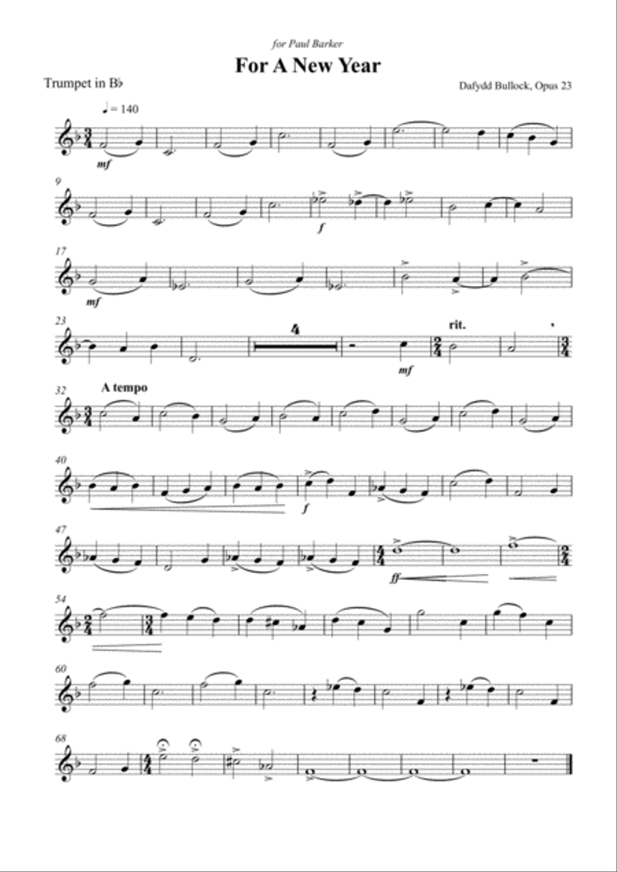 For a New Year (trumpet part) Trumpet Solo scores gallery preview page 1