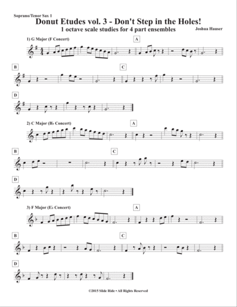 Donut Etudes vol. 3: Don’t Step in the Holes! – Soprano or Tenor Saxophone Quartet Saxophone Quartet scores gallery preview page 4