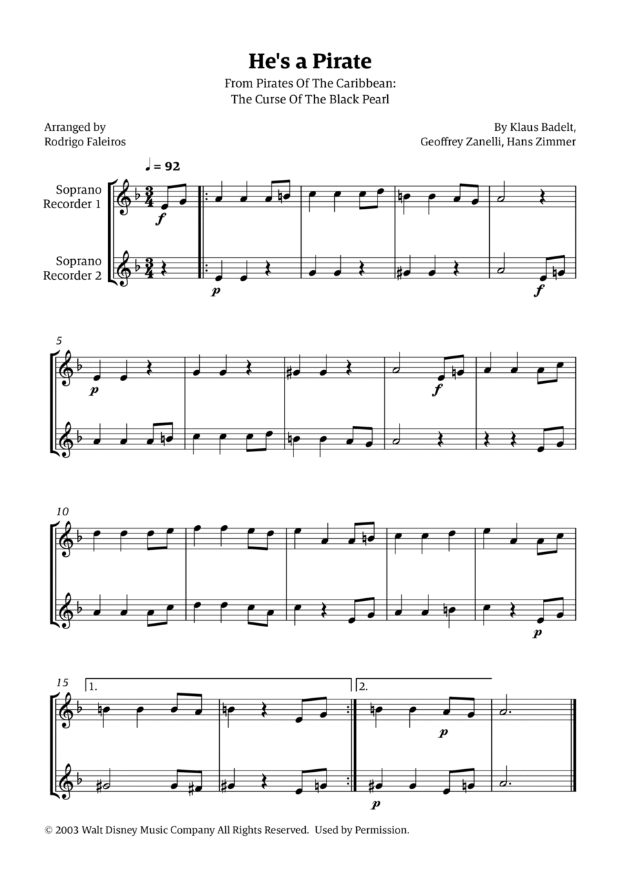 He's A Pirate Woodwind Duet scores gallery preview page 1