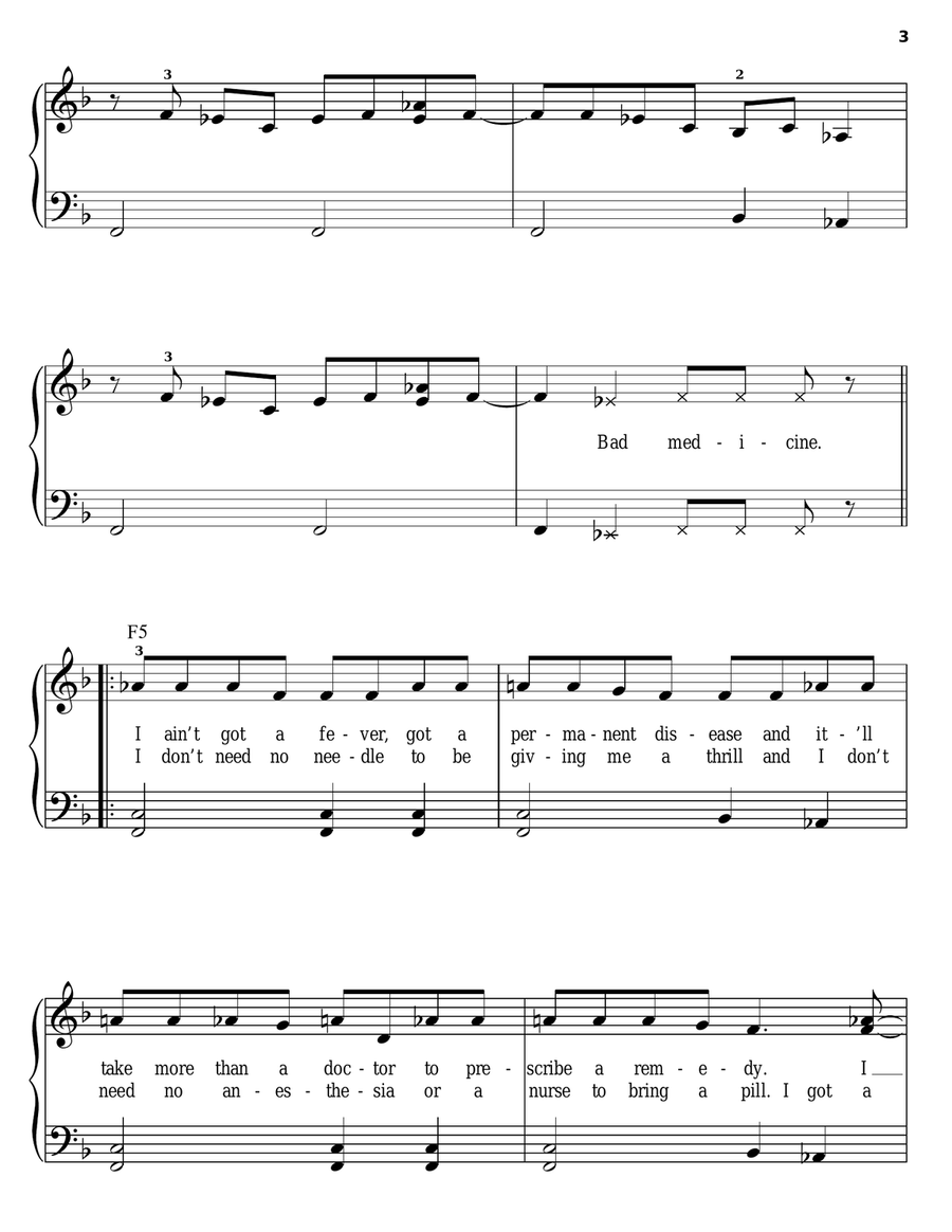 Bad Medicine Easy Piano scores gallery preview page 3