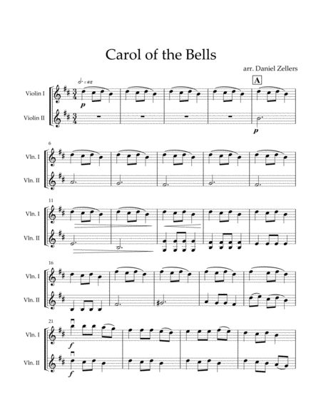 Carol of the Bells Unaccompanied Violin Duet image number null