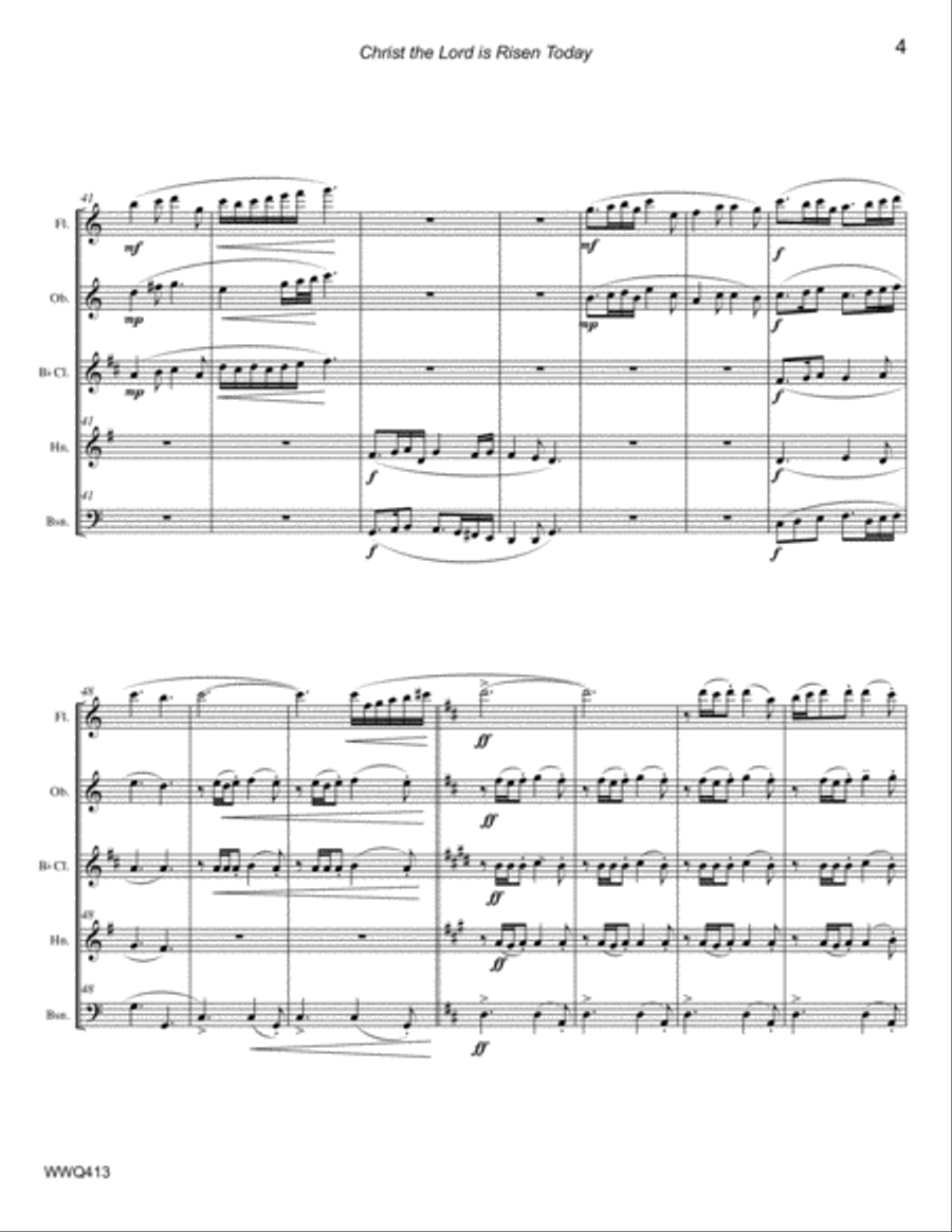 CHRIST THE LORD IS RISEN TODAY - unaccompanied WOODWIND QUINTET A Cappella scores gallery preview page 4