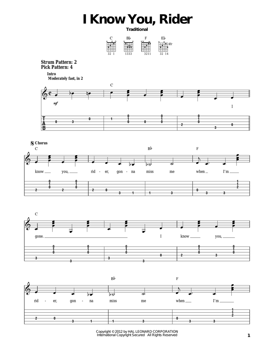 I Know You, Rider Acoustic Guitar scores gallery preview page 1