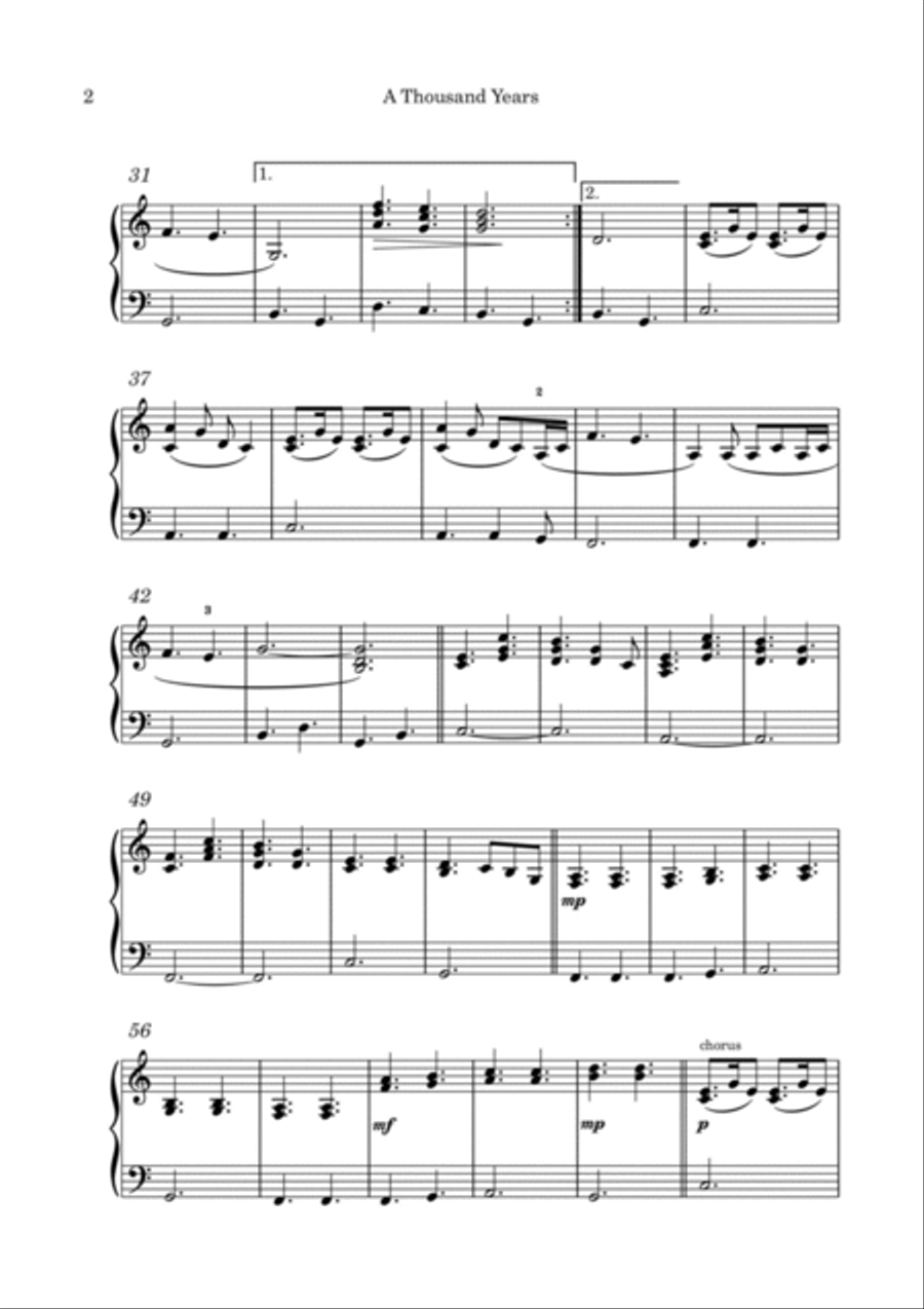 A Thousand Years Piano Solo scores gallery preview page 2