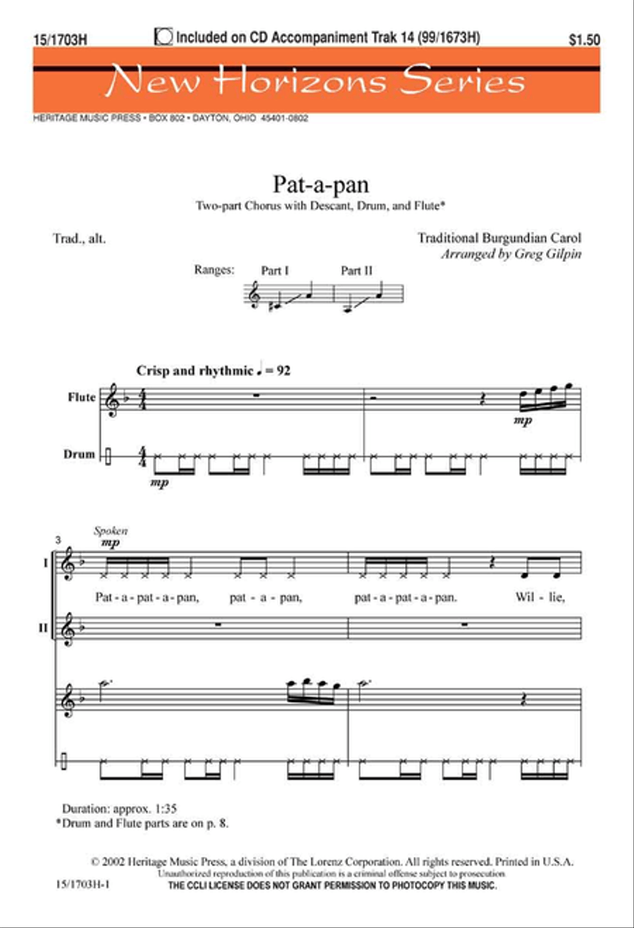 Pat-a-pan 2-Part scores gallery preview page 1