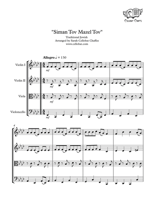 Book cover for Siman Tov Mazel Tov - String Quartet - Traditional Jewish arr. Cellobat