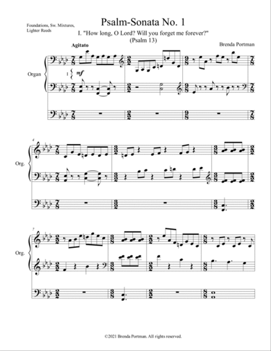 Psalm-Sonata No. 1 for organ, by Brenda Portman Organ Solo scores gallery preview page 3