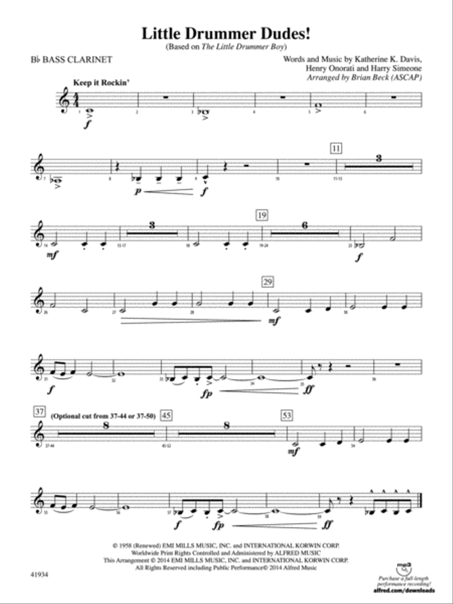 Little Drummer Dudes!: B-flat Bass Clarinet Concert Band scores gallery preview page 1