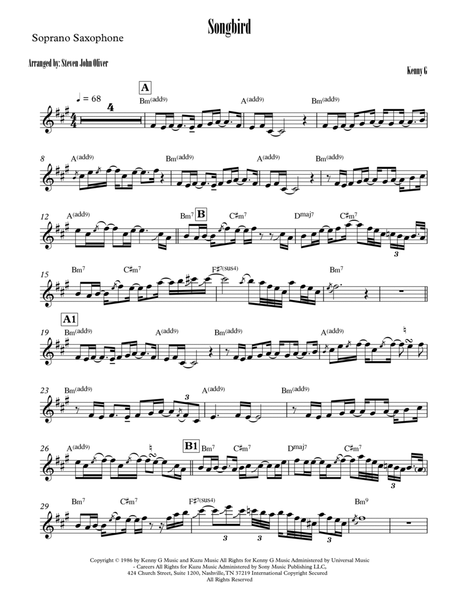 Songbird Soprano Saxophone scores gallery preview page 1