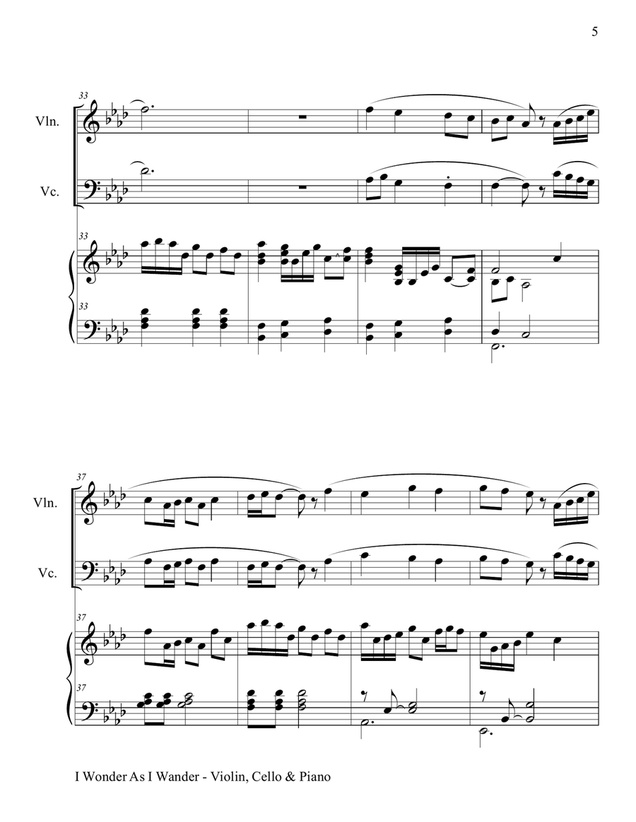 I Wonder As I Wander Piano Trio scores gallery preview page 6