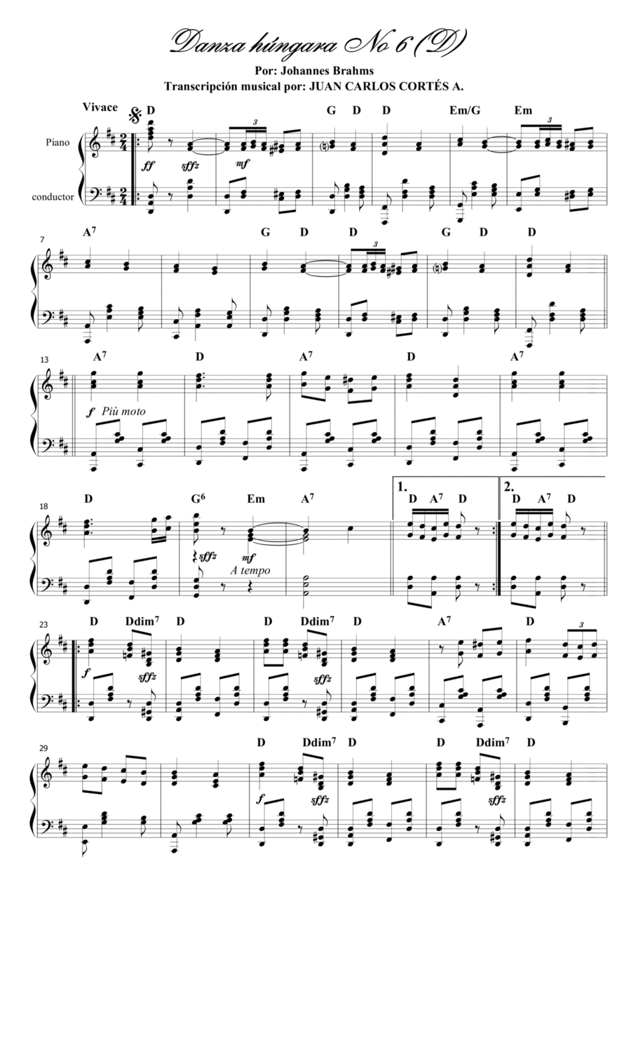 Danza húngara (Ungarischer Tanz) No 6 (WoO 1) por Johannes Brahms Nissen y Adolf Nittinger. Small Ensemble scores gallery preview page 1
