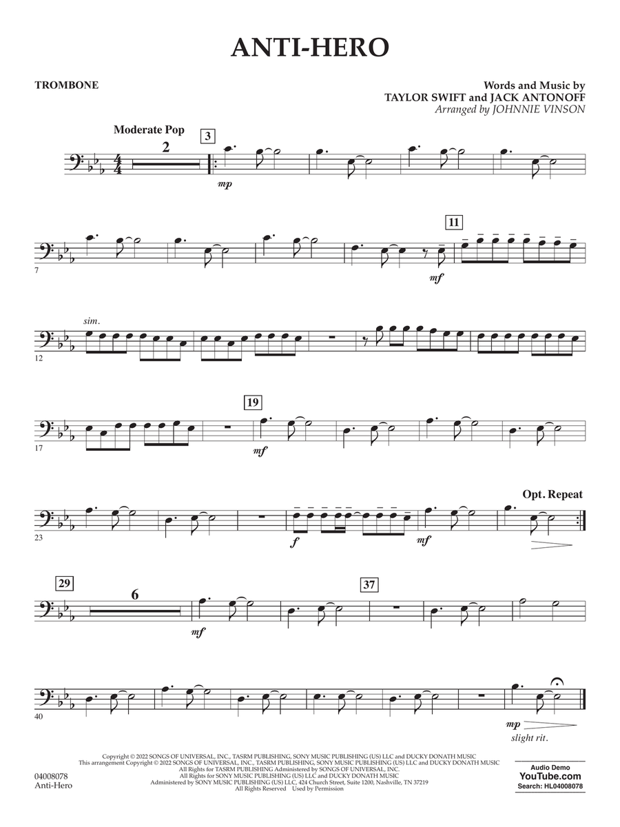Anti-Hero (arr. Johnnie Vinson) - Trombone Concert Band scores gallery preview page 1