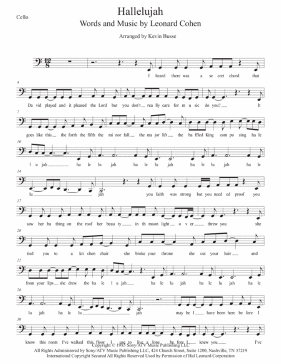 Hallelujah Cello Solo scores gallery preview page 1