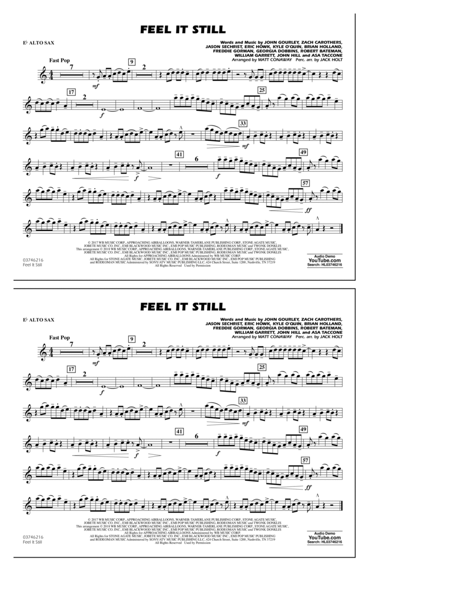 Feel It Still - Eb Alto Sax Alto Saxophone scores gallery preview page 1