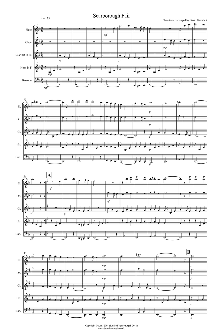 Scarborough Fair for Wind Quintet Woodwind Quintet scores gallery preview page 1