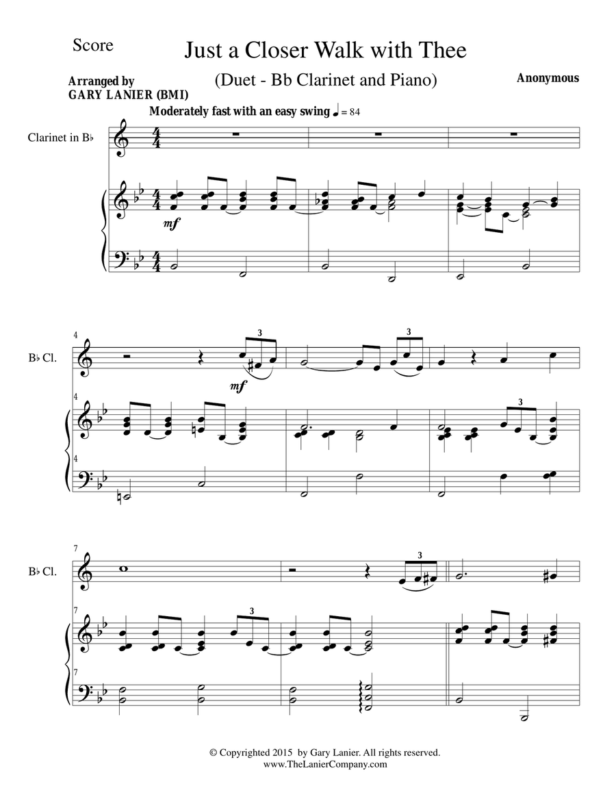 JUST A CLOSER WALK WITH THEE (Duet – Bb Clarinet and Piano/Score and Parts) image number null