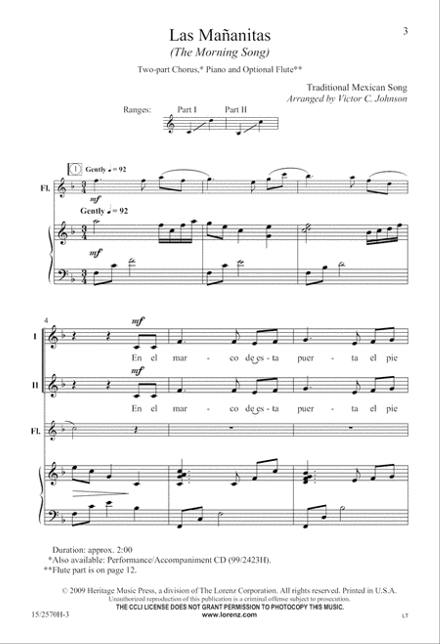 Las Mañanitas (The Morning Song) 2-Part scores gallery preview page 4