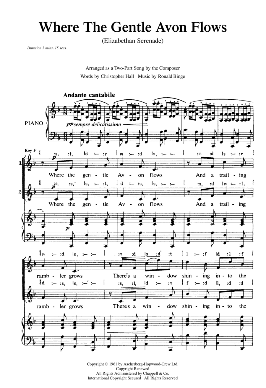 Where The Gentle Avon Flows (Elizabethan Serenade) 2-Part scores gallery preview page 1