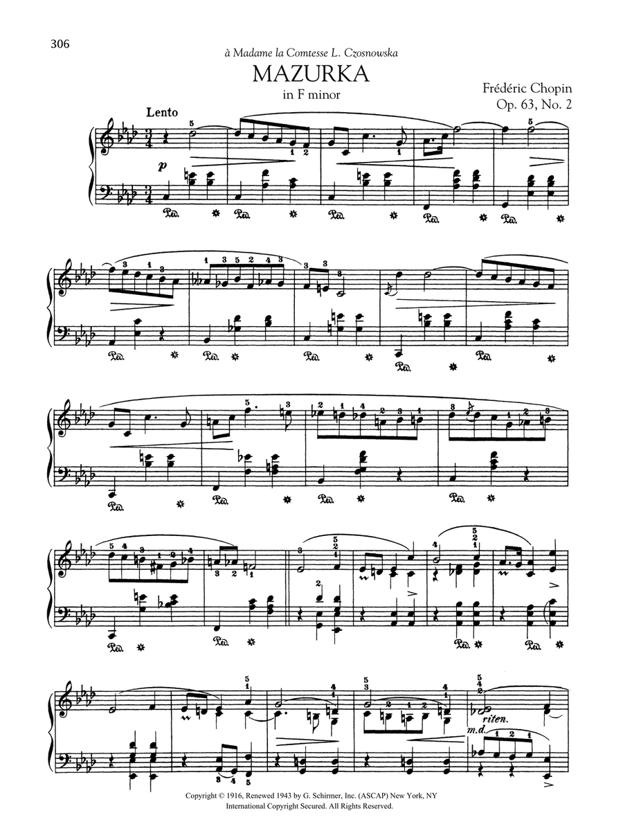 Mazurka in F minor, Op. 63, No. 2 Piano Solo scores gallery preview page 1