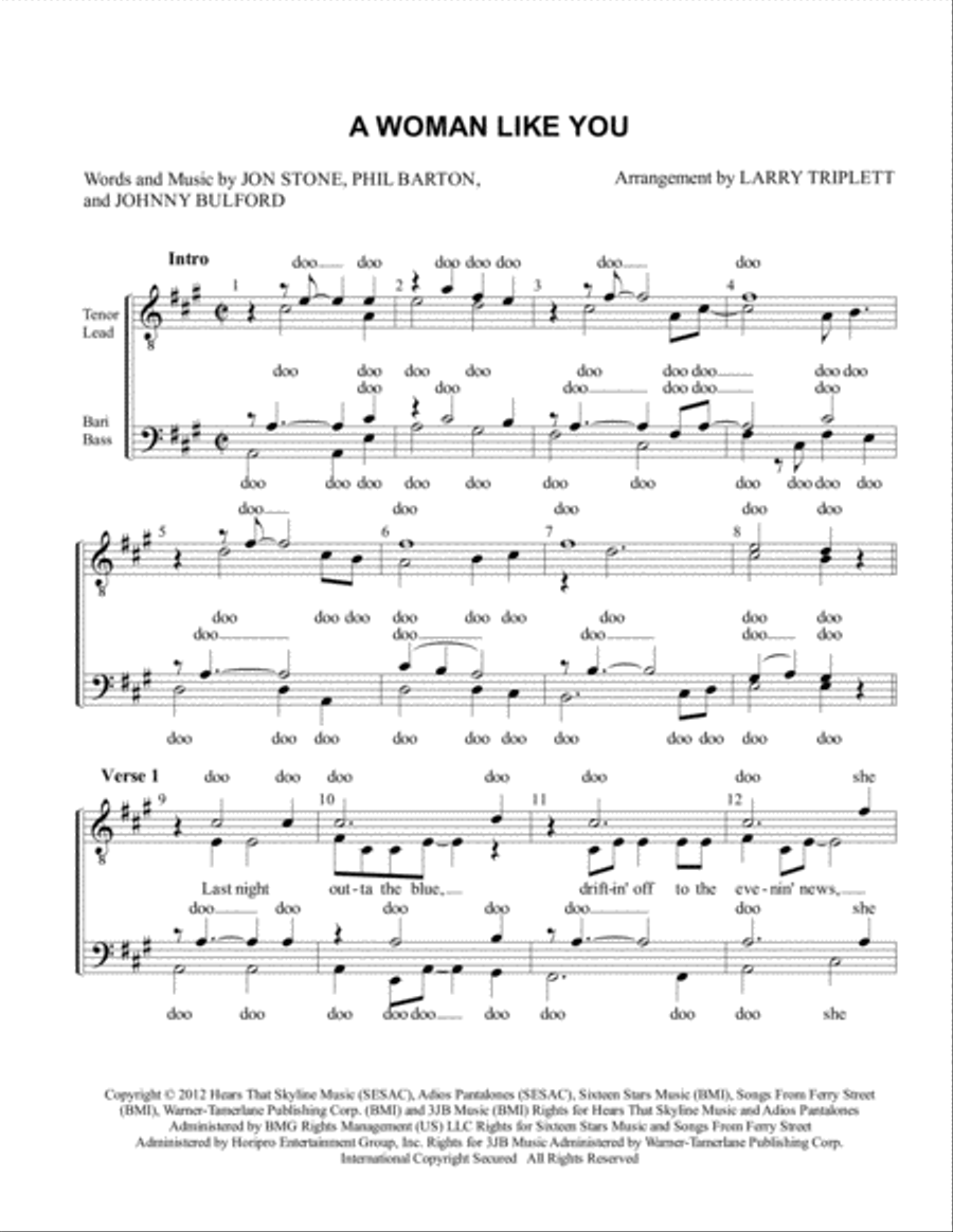 A Woman Like You TTBB scores gallery preview page 1