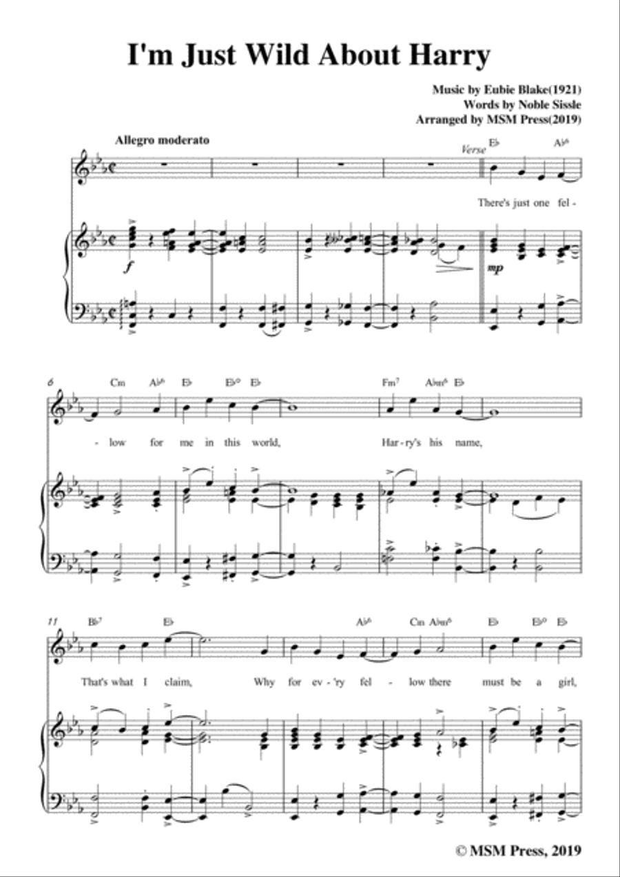 Eubie Blake-I'm Just Wild About Harry,in E flat Major,for Voice&Piano Voice scores gallery preview page 3