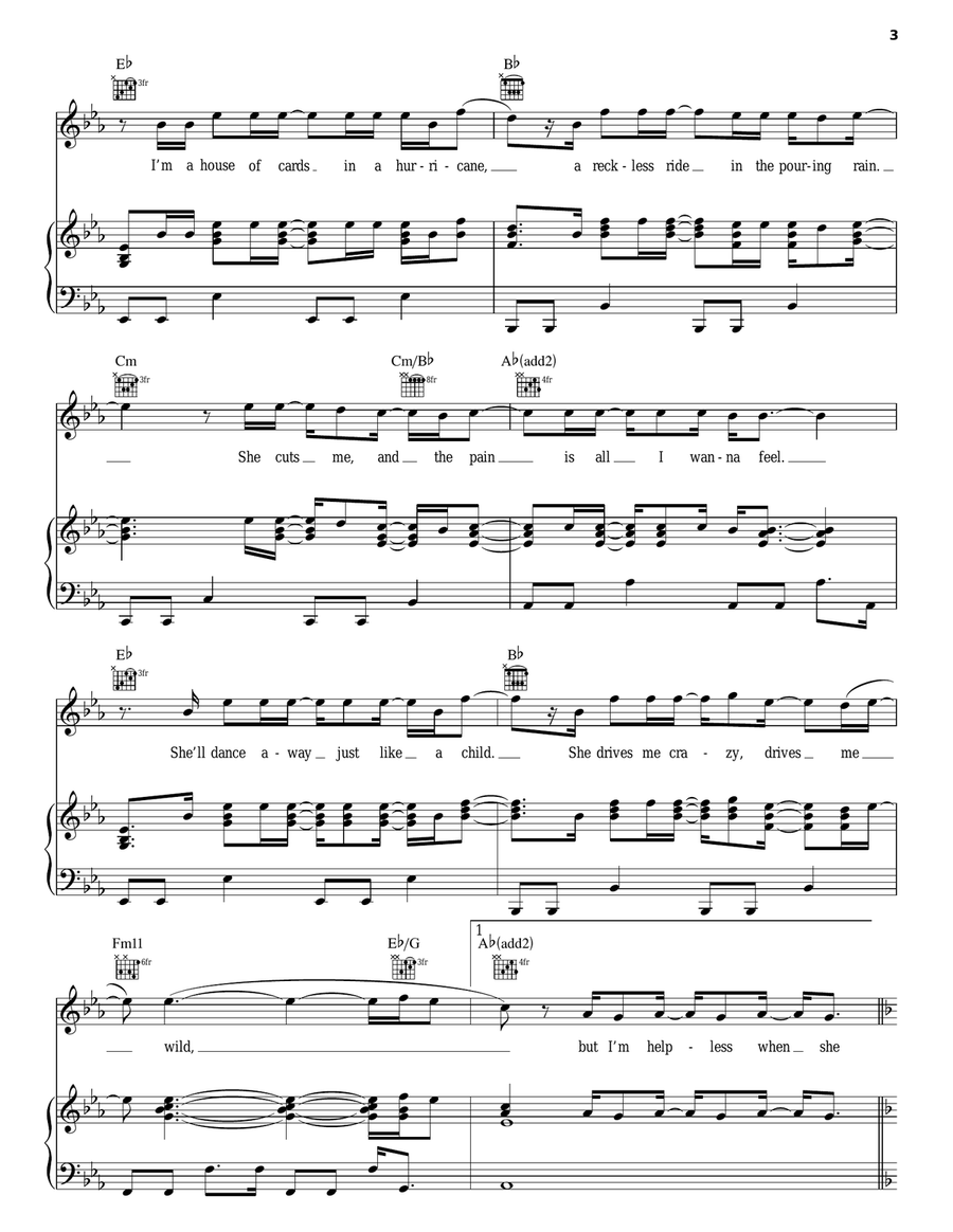 Helpless When She Smiles Piano, Vocal, Guitar scores gallery preview page 3