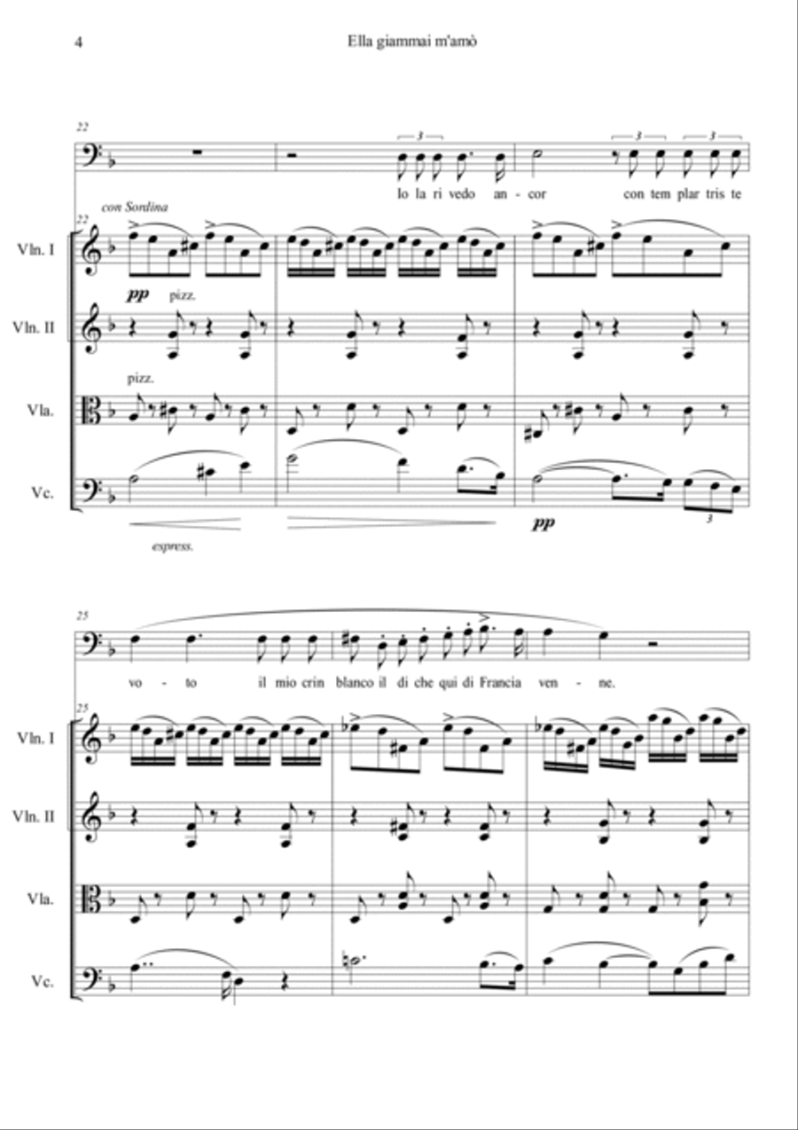 Ella Giammai M'amo (from Don Carlo) String Quartet scores gallery preview page 4