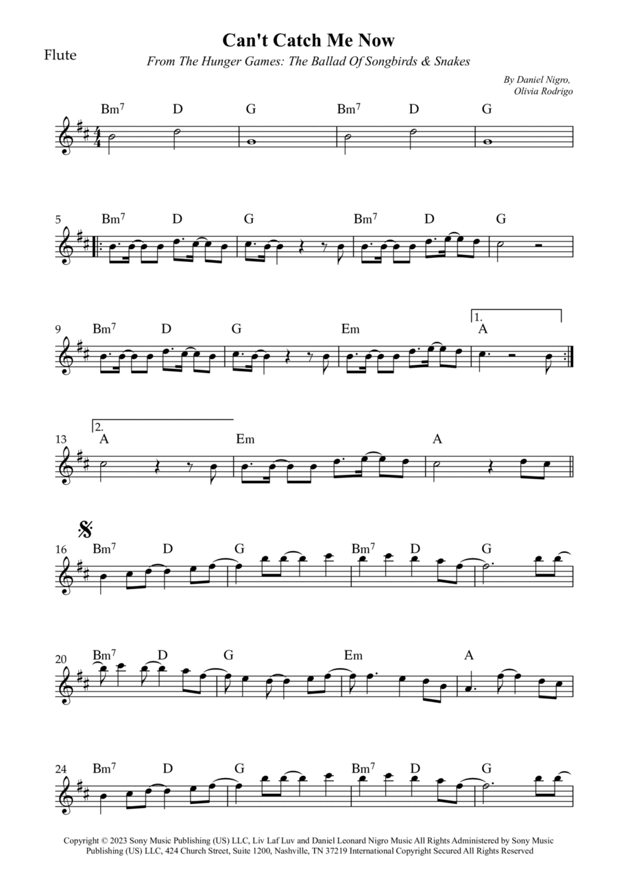 Can't Catch Me Now Flute Solo scores gallery preview page 1