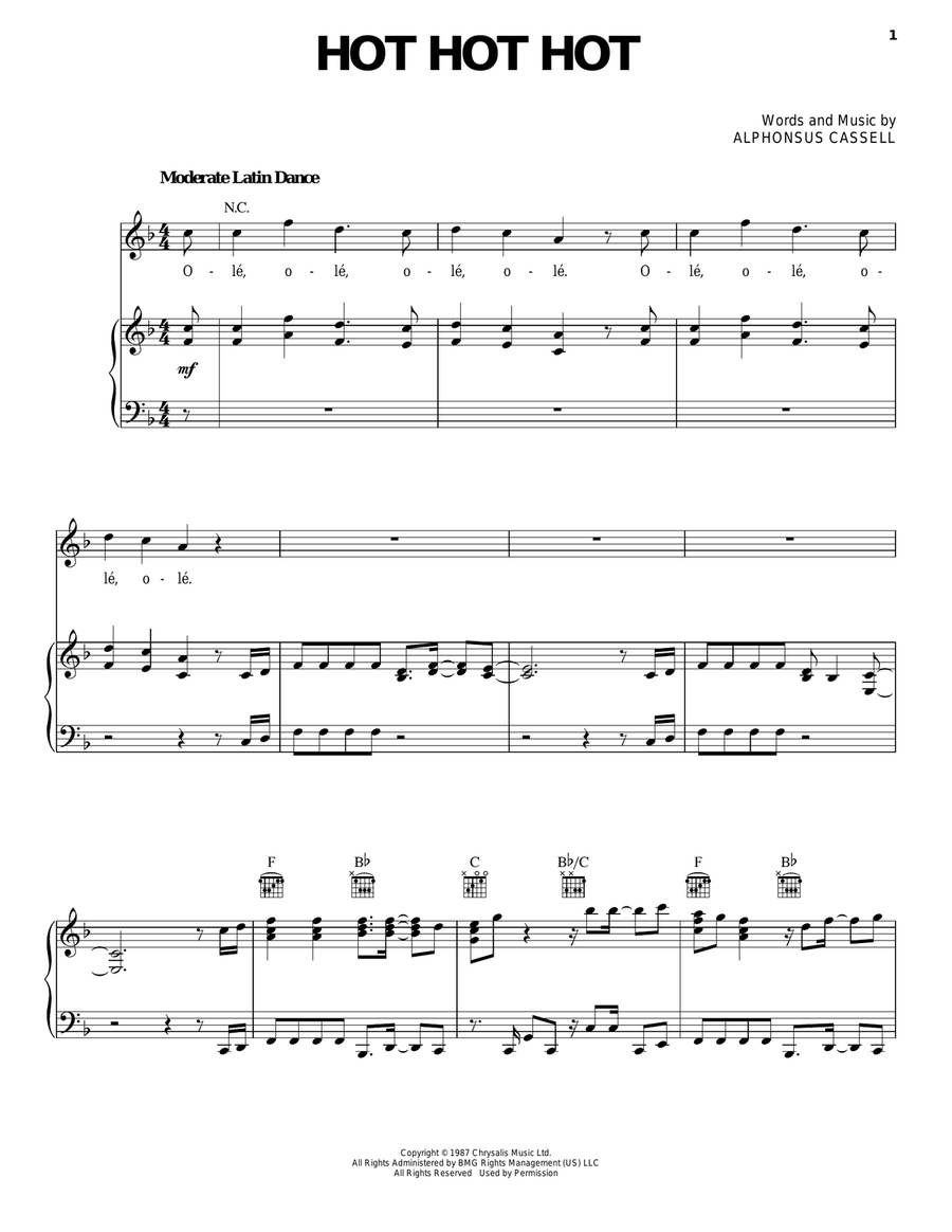 Hot Hot Hot Piano, Vocal, Guitar scores gallery preview page 1