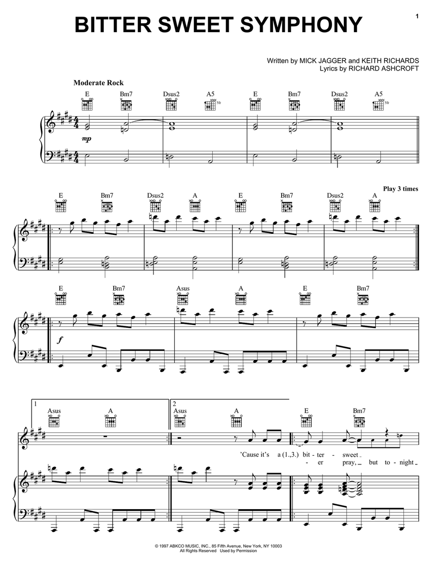 Bitter Sweet Symphony Acoustic Guitar scores gallery preview page 1
