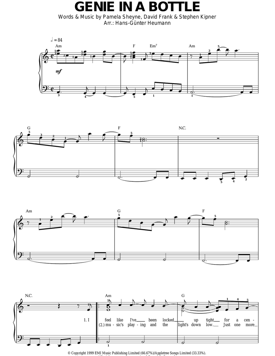 Genie In A Bottle Piano Solo scores gallery preview page 1