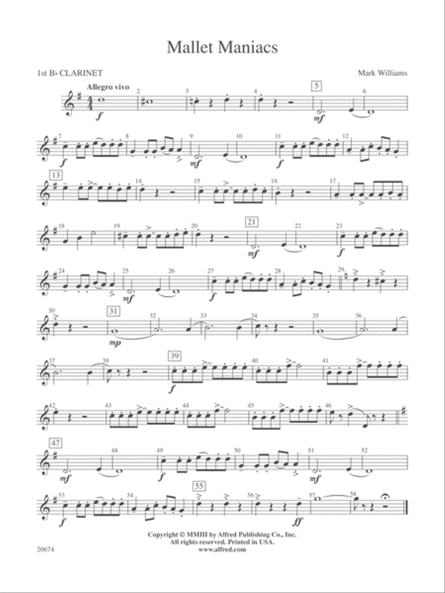 Mallet Maniacs: 1st B-flat Clarinet Concert Band scores gallery preview page 1