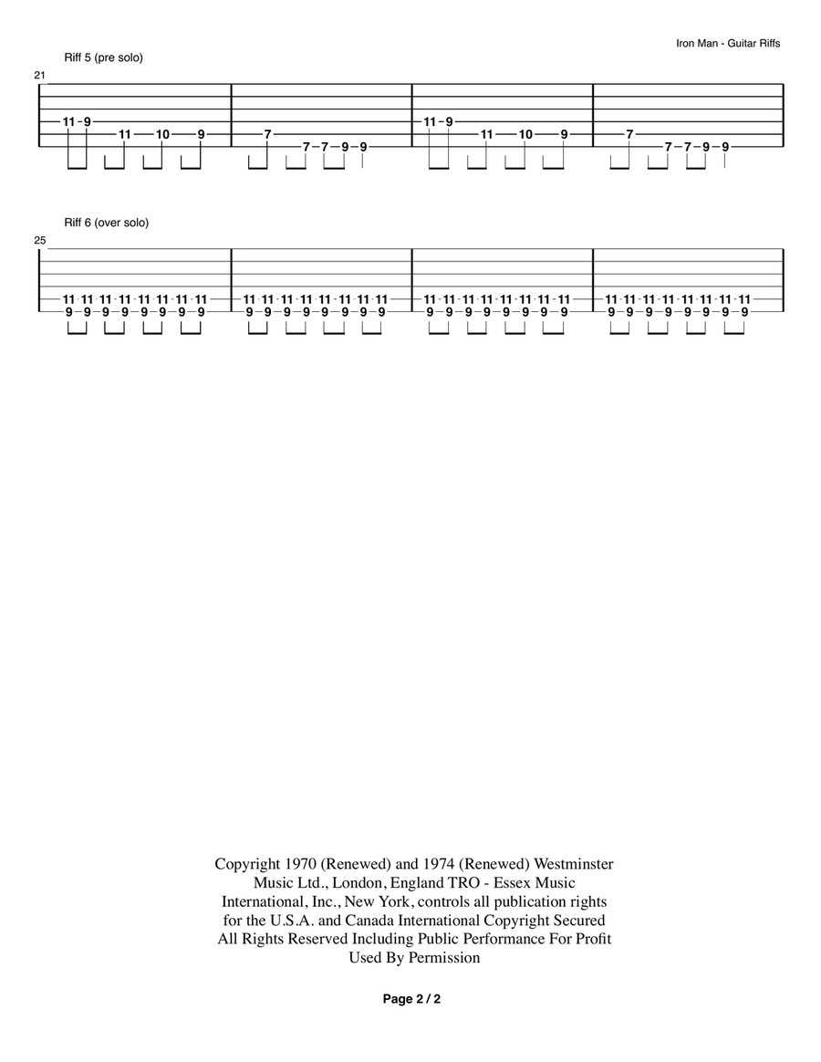 Iron Man Guitar Tablature scores gallery preview page 2