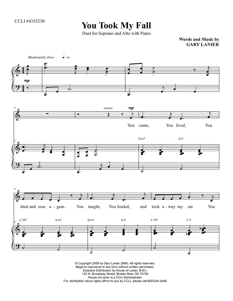 YOU TOOK MY FALL (Soprano/Alto Duet with Piano) Piano Accompaniment scores gallery preview page 2