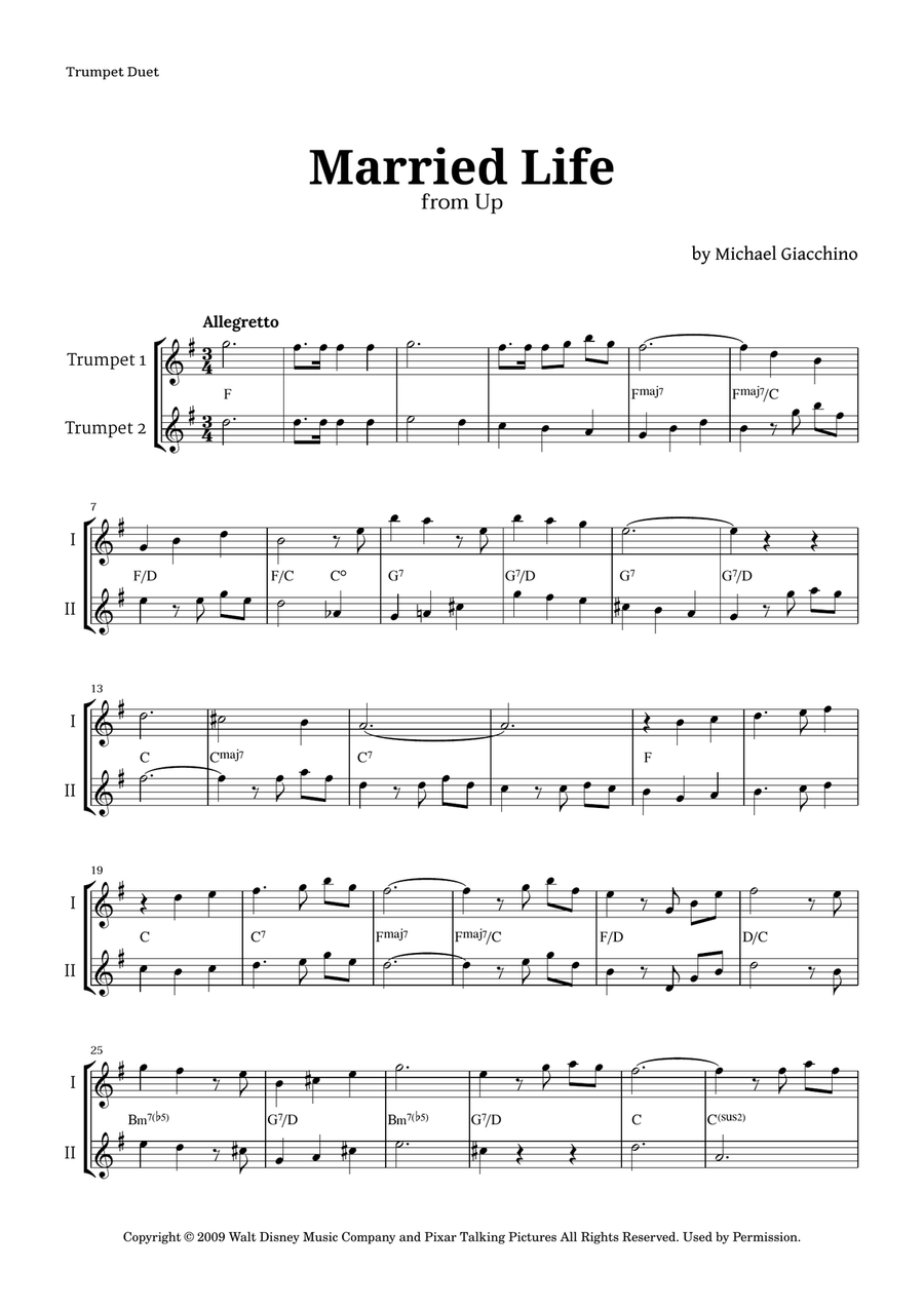 Married Life Trumpet Duet scores gallery preview page 1