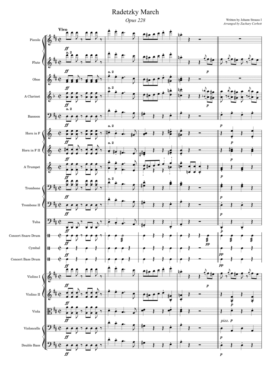 Radetzky March Opus 228 Chamber Orchestra scores gallery preview page 1