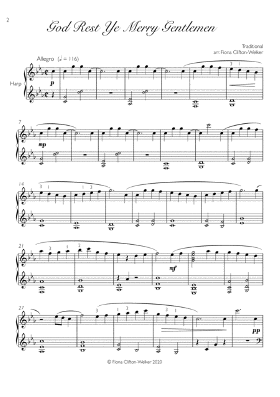 God Rest Ye Merry Gentlemen - pedal harp Pedal Harp scores gallery preview page 2