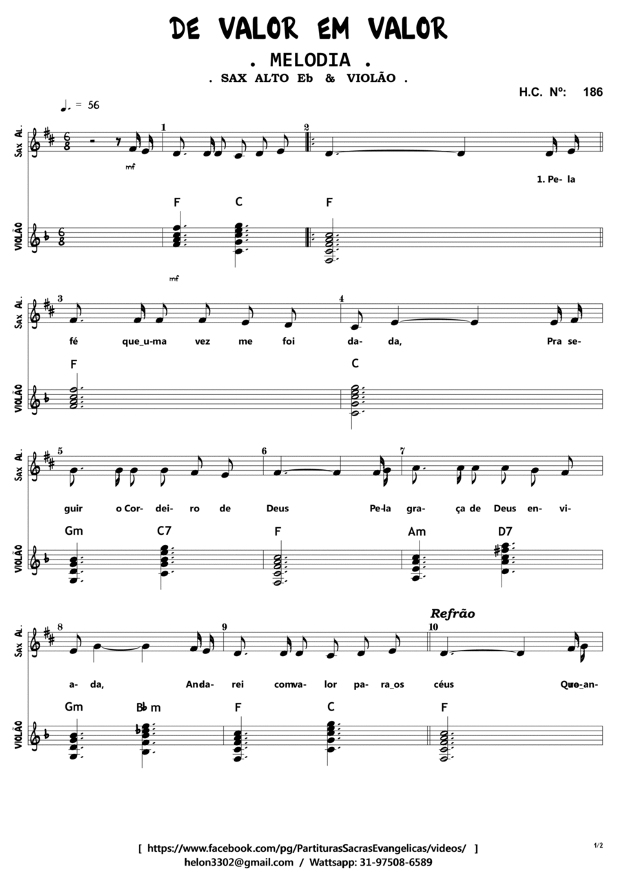 De Valor Em Valor Alto Saxophone scores gallery preview page 1