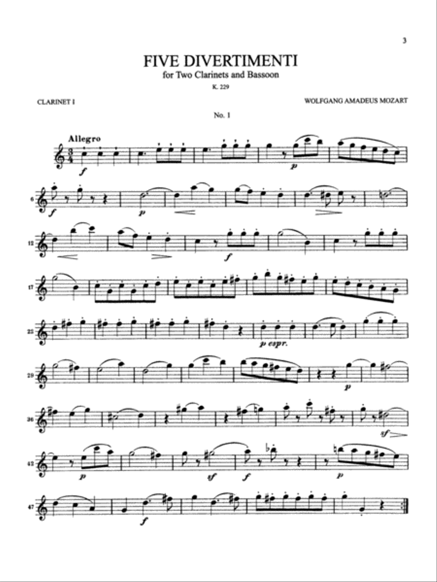Five Divertimenti, K. 229 Woodwind Trio scores gallery preview page 4