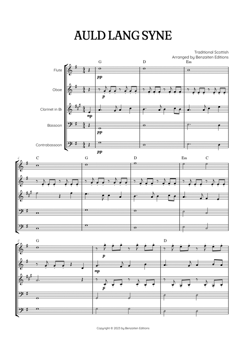 Auld Lang Syne • New Year's Anthem | Woodwind Quintet sheet music with chords image number null