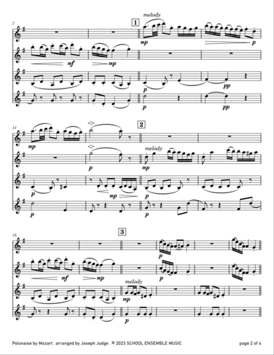 Polonaise by Mozart for Clarinet Quartet in Schools Clarinet Quartet scores gallery preview page 2