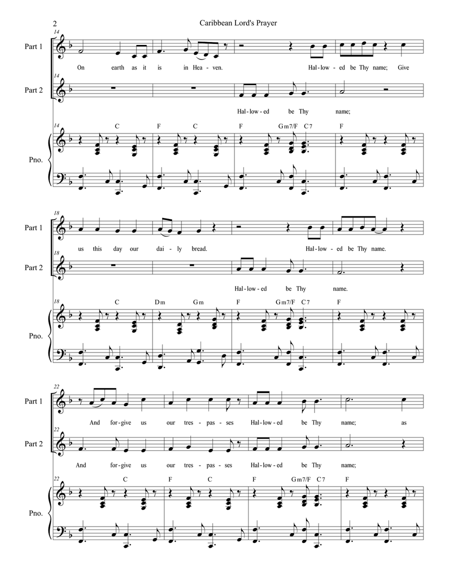 Caribbean Lord's Prayer (for 2-part choir) 2-Part scores gallery preview page 3